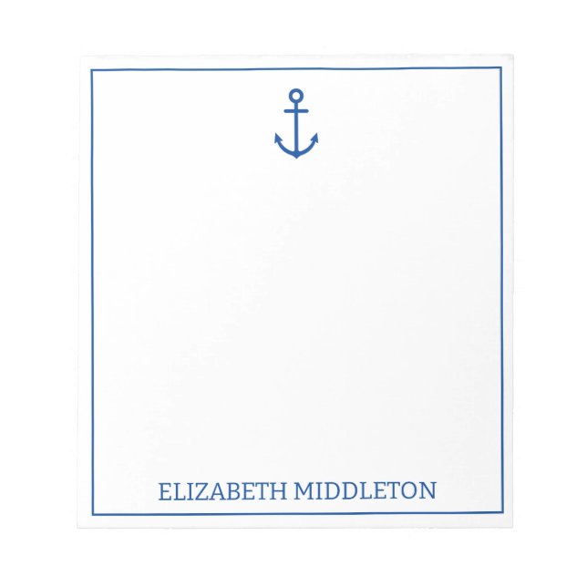 Bloco De Notas Âncora Náutica Personalizada Azul e Branco Simples (Frente)