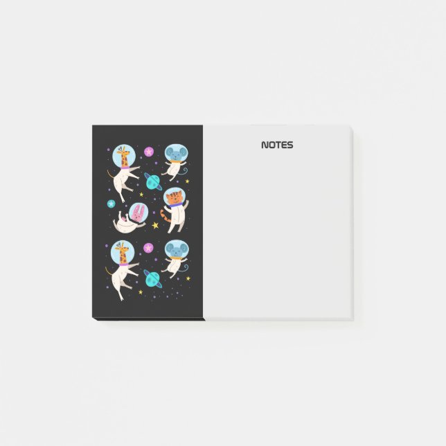 Bloco De Notas Animais de Astronauta Cuta Flutuando no Espaço (Frente)