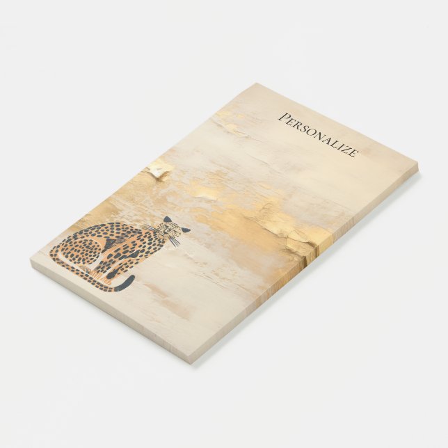 Bloco De Notas Animais Leopardo Dourados com Creme (Inclinado)