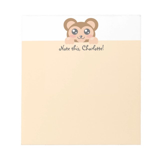 Bloco De Notas Animal Kawaii Personalizado - Macaco (Frente)