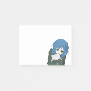 Bloco De Notas Anime - Caractere Cabelo Azul