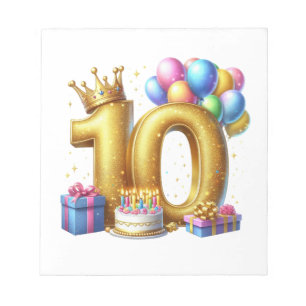 Bloco De Notas Aniversário de 10 anos dourado