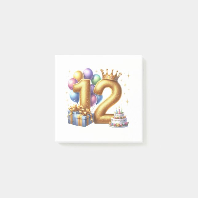 Bloco De Notas Aniversário de 12 anos dourado (Frente)