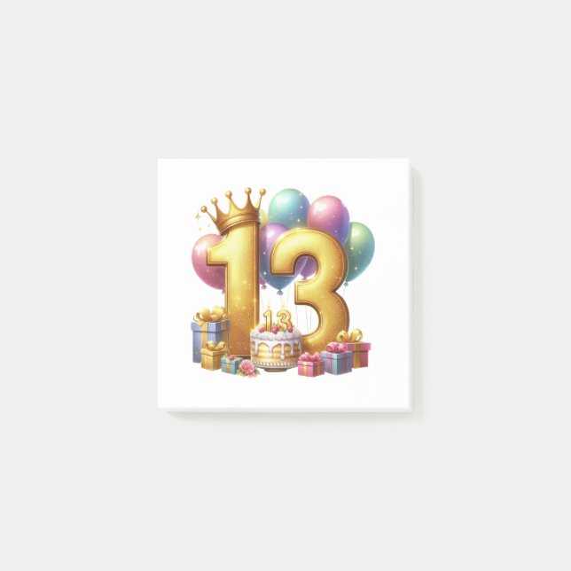 Bloco De Notas Aniversário de 13 anos dourado (Frente)