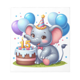 Bloco De Notas Aniversário de 15 anos do Elefante Fofo