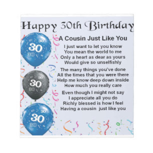 Bloco De Notas Aniversário de 30 anos do poema do primo