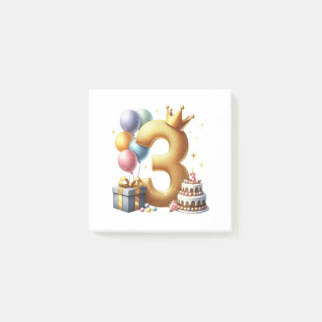 Bloco De Notas Aniversário de 3 anos dourado (Frente)