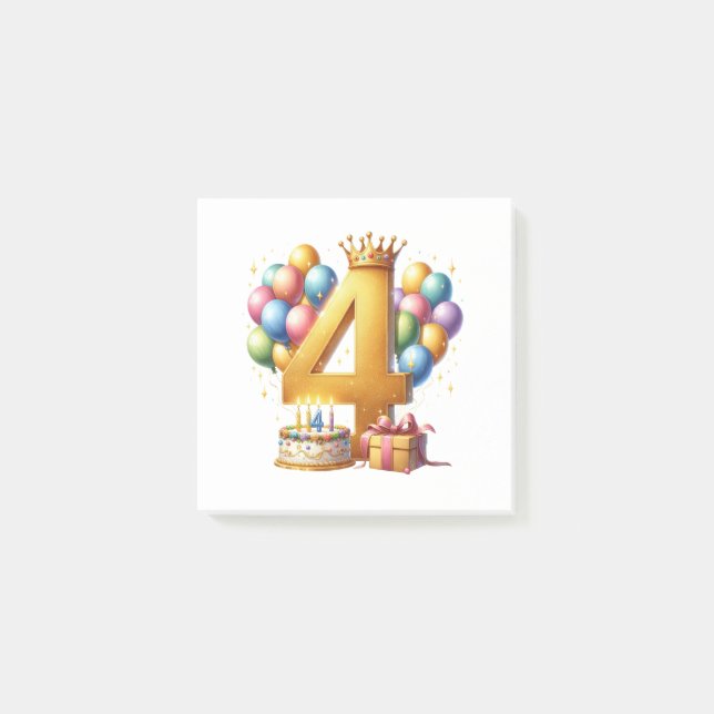 Bloco De Notas Aniversário de 4 anos dourado (Frente)