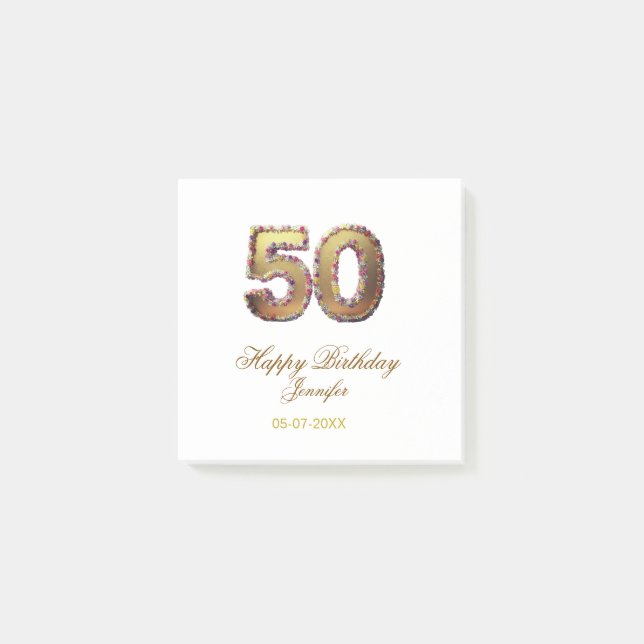 Bloco De Notas aniversário de 50 anos adicionar nome data ano dou (Frente)