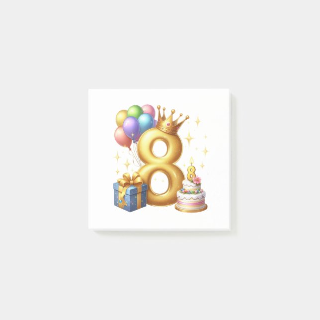 Bloco De Notas Aniversário de 8 anos dourado (Frente)