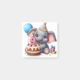 Bloco De Notas Aniversário de 9 anos do Elefante Fofo