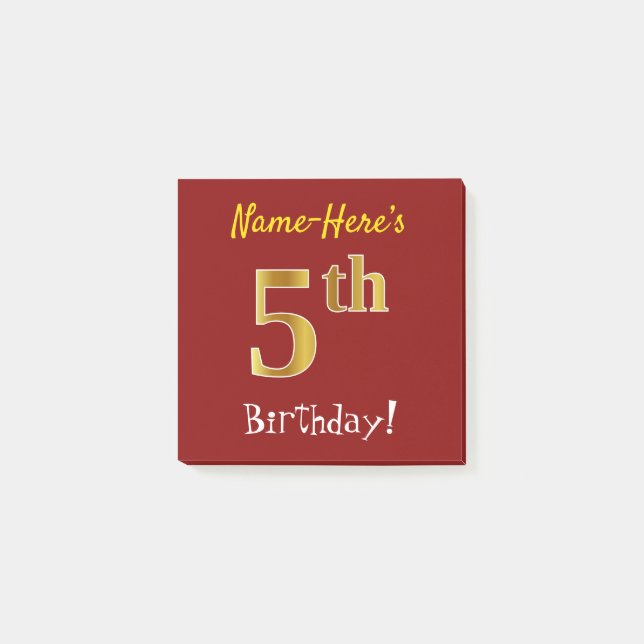 Bloco De Notas Aniversário Dourado, Vermelho, Faux, Com Nome Pers (Frente)