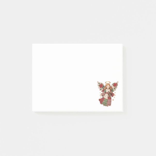 Bloco De Notas Anjo de Natal com Estrelas Douradas (Frente)