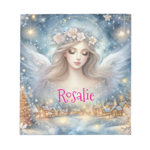 Bloco De Notas Anjo de Neve Festivo Azul Aquarela Etéreo Gelo