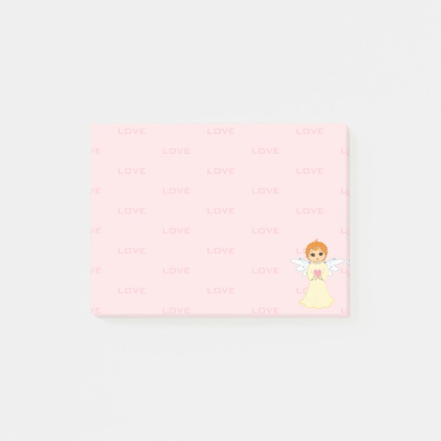 Bloco De Notas Anjo Fofo & Padrão de Amor em Rosa (Frente)