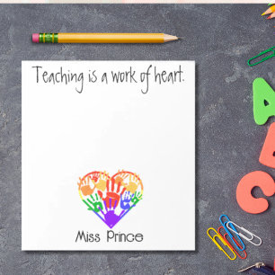 Bloco De Notas Apreciação do professor mãos-arco-íris personaliza