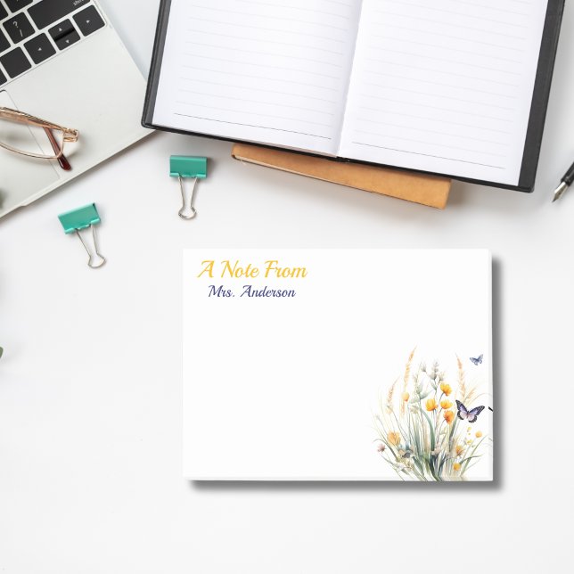 Bloco De Notas Apreciação personalizada dos professores de flores (Cute, a note from custom wildflowers' teacher appreciation post-it note)