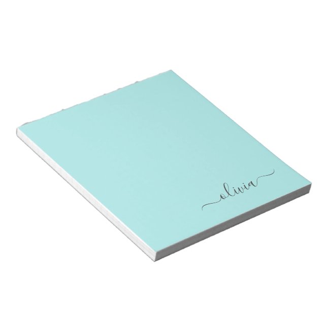 Bloco De Notas Aqua Blue Teal Modern Script Girly Monographic Nam (Inclinado)