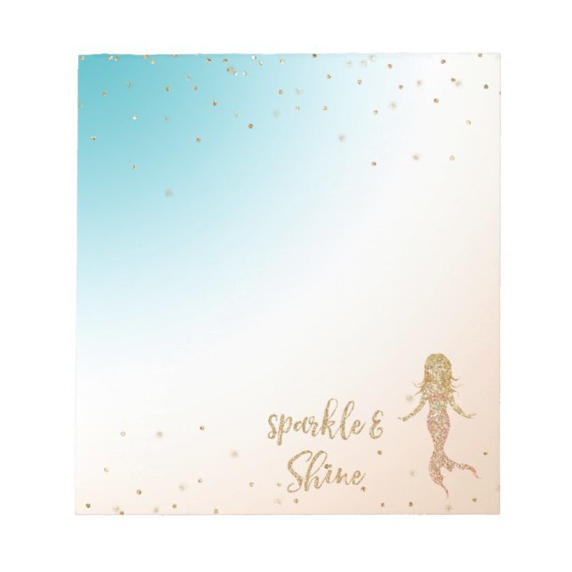 Bloco De Notas Aqua Dourada Mermaid Sparkle Confetti (Frente)