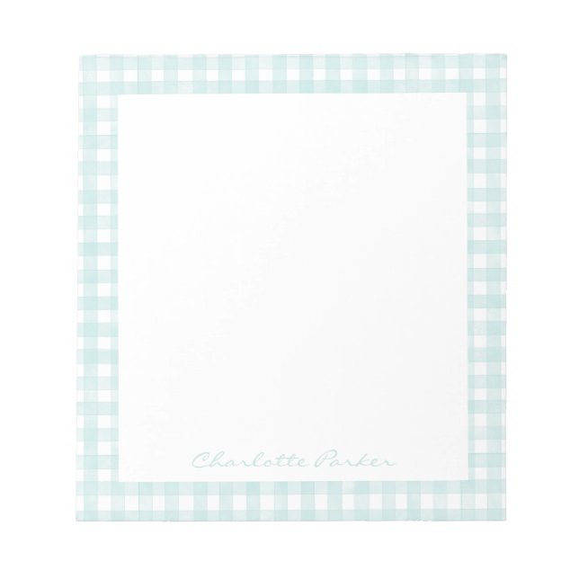 Bloco De Notas Aqua Gingham Nome Personalizado (Frente)