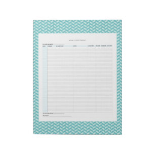 Bloco De Notas Aqua Herringbone - Rastreador de Receitas e Despes
