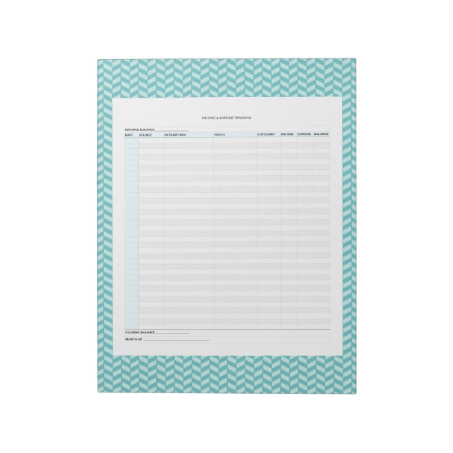 Bloco De Notas Aqua Herringbone - Rastreador de Receitas e Despes (Invertido)