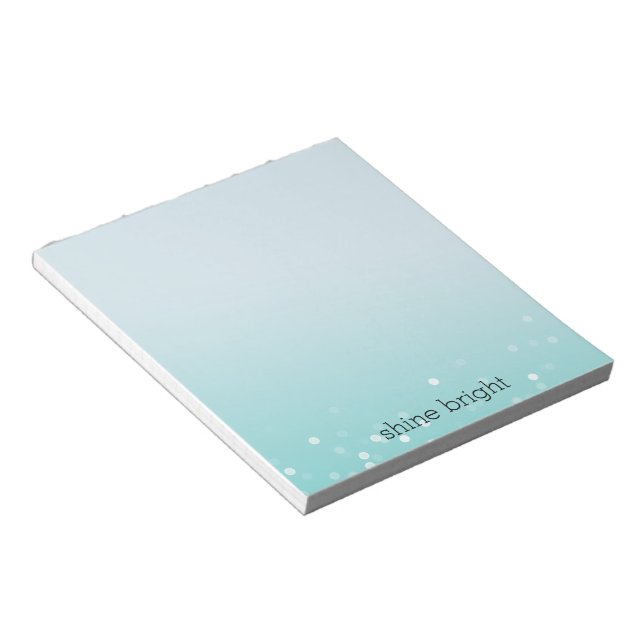 Bloco De Notas Aqua Ombre Branco Bokeh Confetes Pontos (Inclinado)