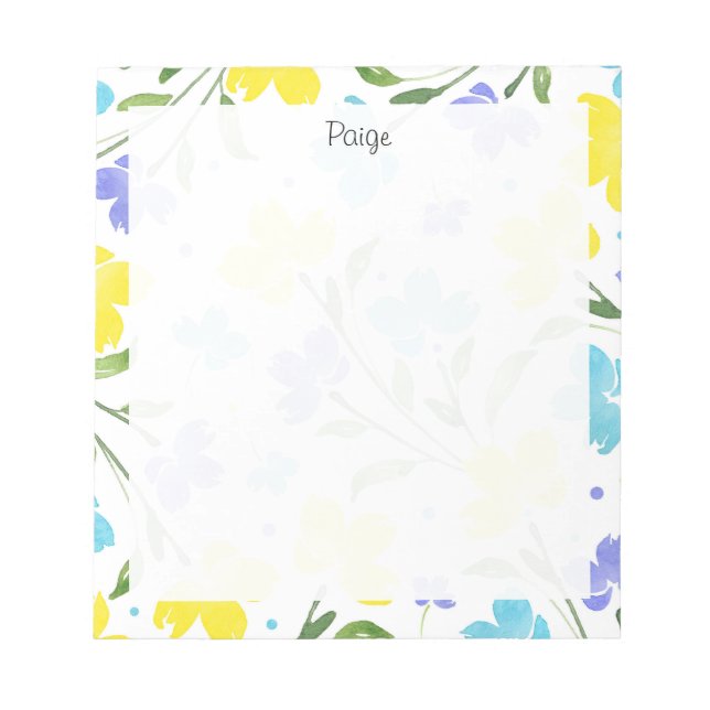 Bloco De Notas Aqua Periwinkle Yellow Watercolor Flower Stems (Frente)