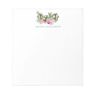 Bloco De Notas Aquarela Botânica de Cactus com Nome Personalizado