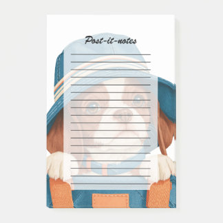 Bloco De Notas Aquarela Cachorro Marrom Branco Bonito Chapéu Azul