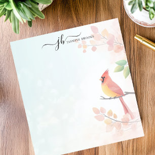 Bloco De Notas Aquarela Cardinal Ramo de Outono Personalizado