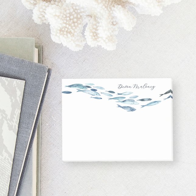 Bloco De Notas Aquarela Costeira Peixe Personalizado (Criador carregado)