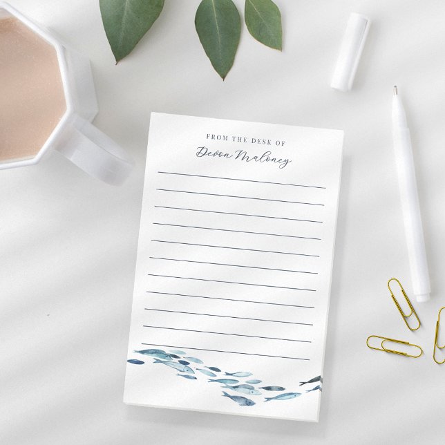 Bloco De Notas Aquarela Costeira Peixe Personalizado (Criador carregado)