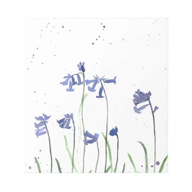 Bloco De Notas Aquarela de campainhas azuis florais natureza flor (Frente)