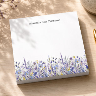 Bloco De Notas Aquarela de Flor Silvestre Roxa Azul Personalizada