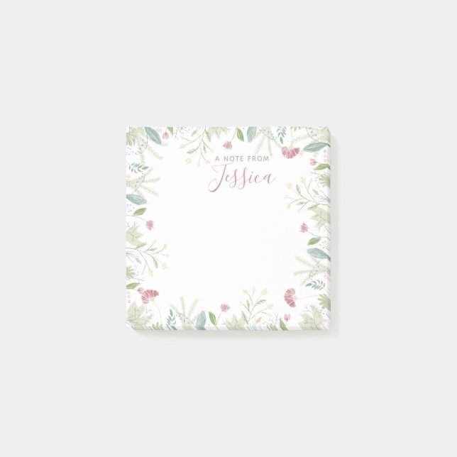 Bloco De Notas Aquarela de Flores Silvestres com Nome Personaliza (Frente)