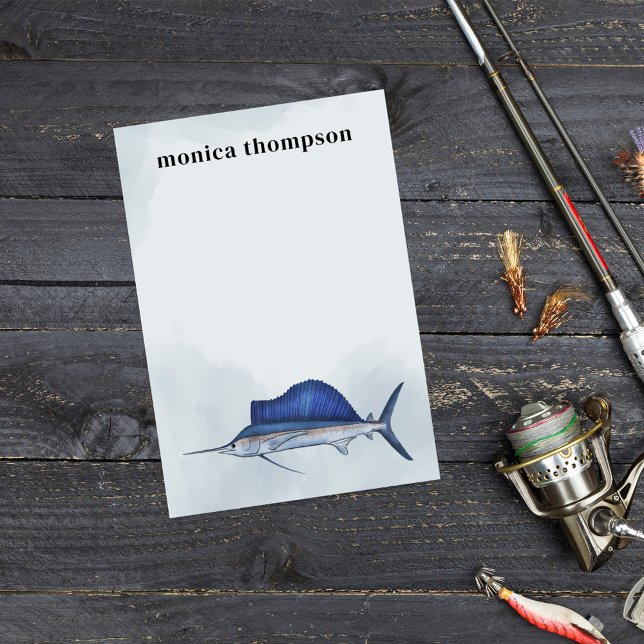 Bloco De Notas Aquarela Elegante Moderna Simples Azul Veleiro (Custom post it notes with ocean fish theme.)