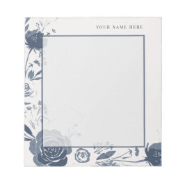 Bloco De Notas Aquarela Floral Azul Marinho com Nome
