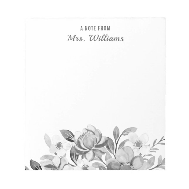 Bloco De Notas Aquarela Flores Floral Um Bilhete De Nome Personal (Frente)