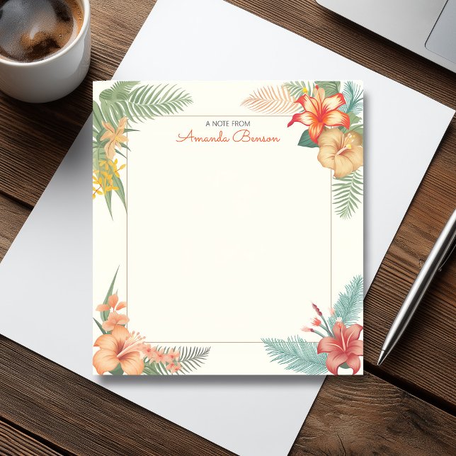 Bloco De Notas Aquarela Flores Tropicais e Folhas da Natureza (Watercolor Tropical Flowers & Leaves Nature Notepad)