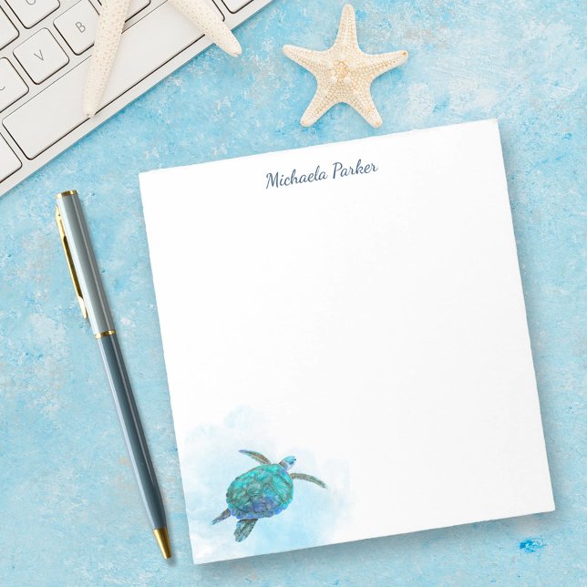 Bloco De Notas Aquarela Marítima Turtle Personalizada Oceânica (Criador carregado)