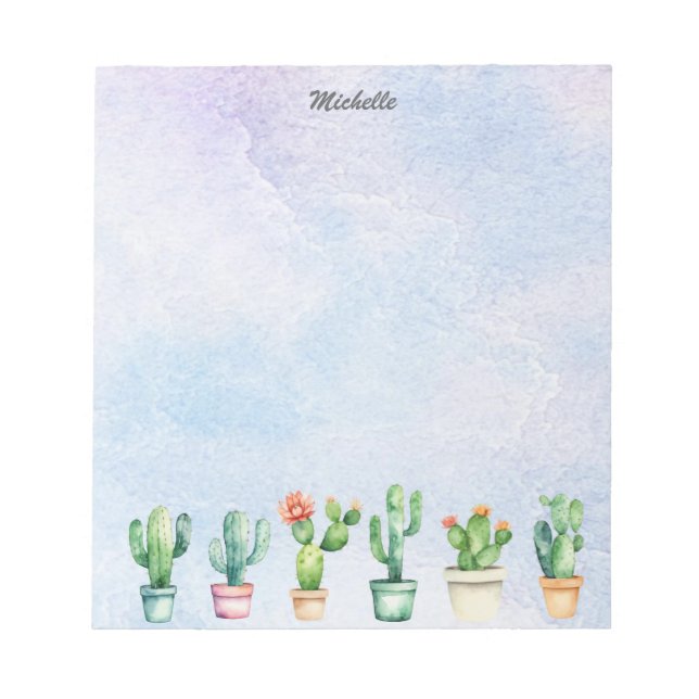 Bloco De Notas Aquarela Moderna Cacto Cactos Deserto Suculenta (Frente)