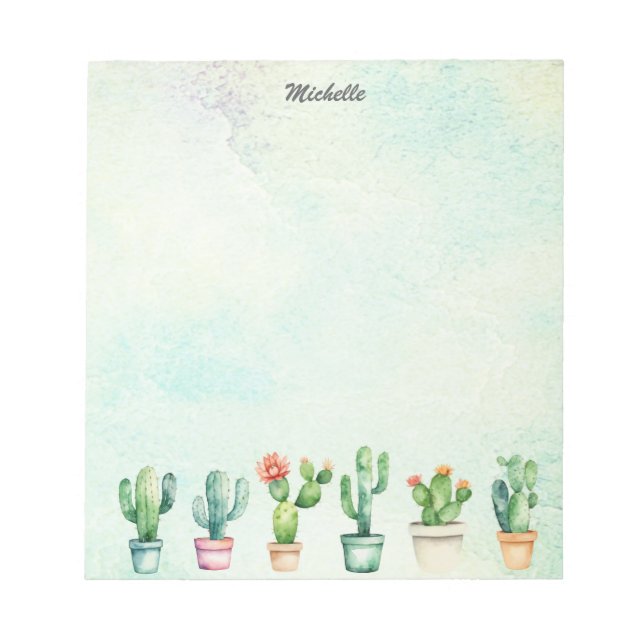Bloco De Notas Aquarela Moderna Cacto Cactos Deserto Suculenta (Frente)