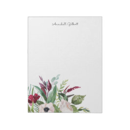 Bloco De Notas Aquarela Moderna Flora Bege Burgundy Verde