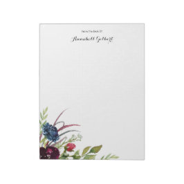 Bloco De Notas Aquarela Moderna Floral Verde Burgundy Azul