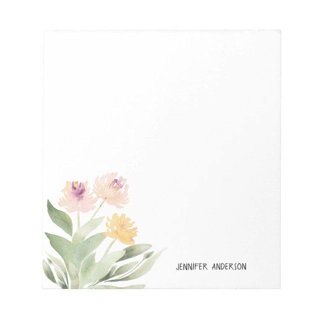 Bloco De Notas Aquarela Moderna Floral Verde Personalizado (Frente)