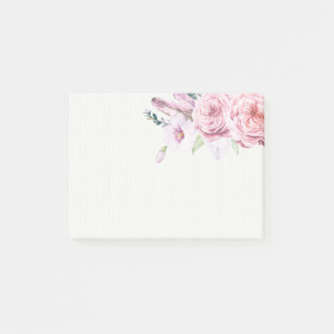 Bloco De Notas Aquarela Natural Elegante Boho Floral Feather