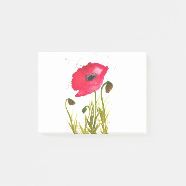 Bloco De Notas Aquarela papoulas vermelhas flores rústicas chique (Frente)
