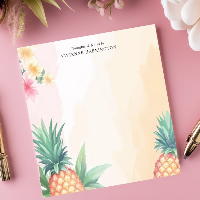 Bloco De Notas Aquarela Personalizada de Abacaxi Tropical (Criador carregado)