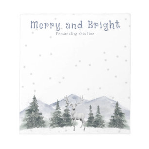 Bloco De Notas Aquarela Rena Branca de Inverno Personalizada